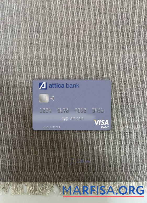 Realistic Greece Attica Bank visa debit card photolook front sample